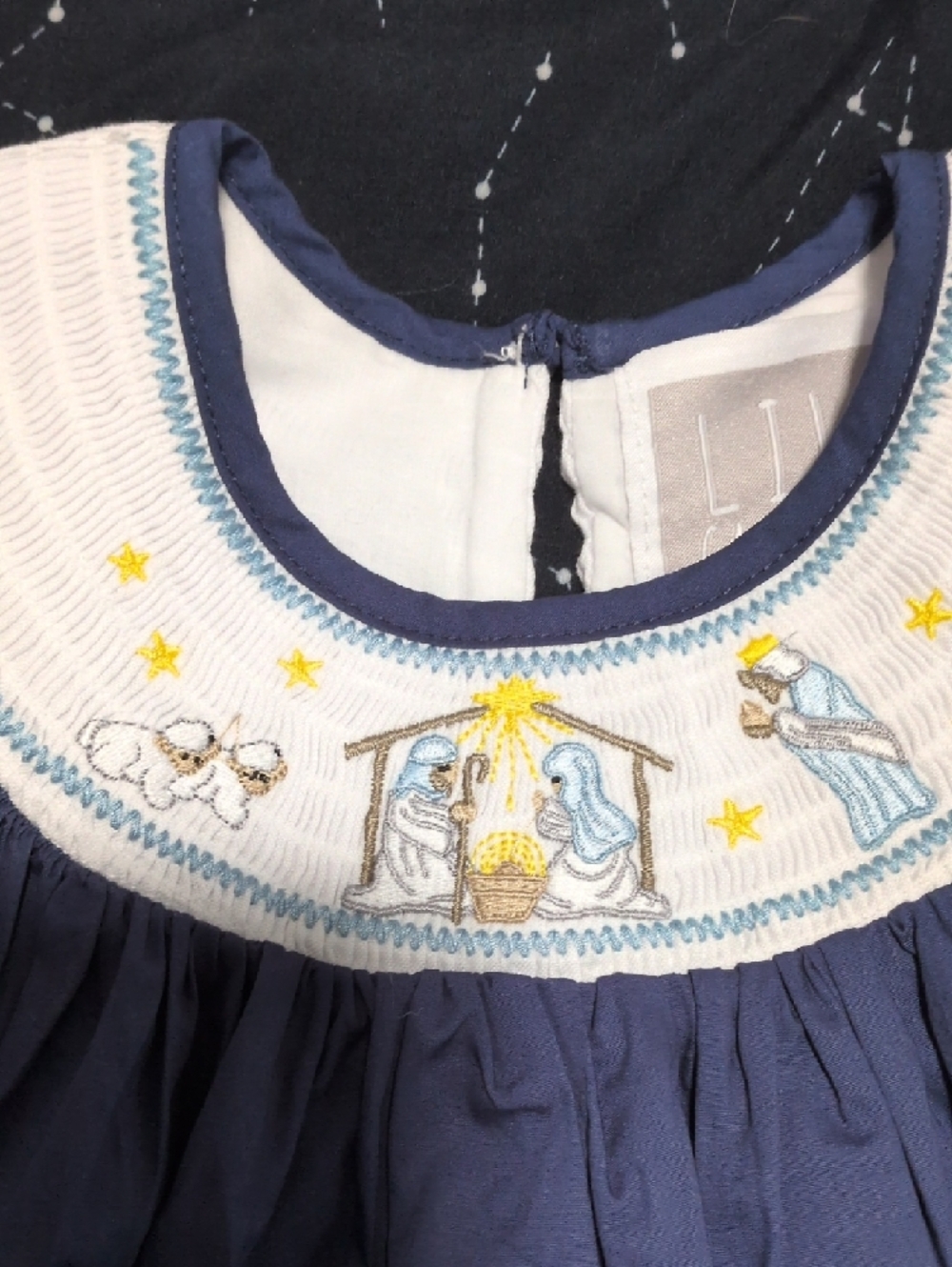 Nativity Navy Blue Toddler Dress with White Collar Detail - Picture 3 of 3